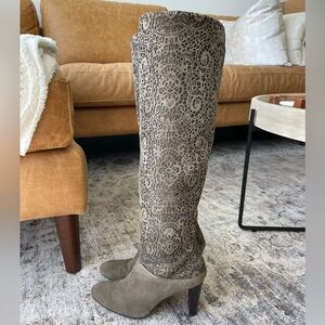 Stuart Weitzman Suede Laser Cut Boots
